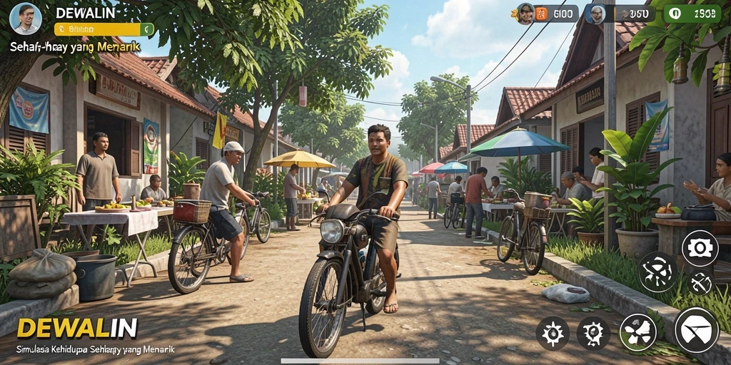 Screenshot gameplay DEWALIN yang menunjukkan simulasi kehidupan sehari-hari.