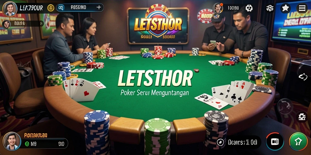 Tangkapan layar gameplay LETSTHOR yang menampilkan momen seru permainan Poker.